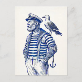 Vintage Illustration eines Seemanns mit Seagull au Postkarte