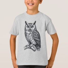 Vintage-Illustration eines Uhus in schwarz-weiß mi T-Shirt