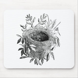Vintage-Illustration eines Vogelnests Mousepad