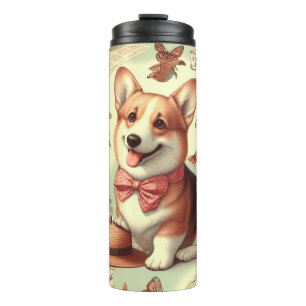 Vintage-Illustration eines walisischen Corgi Cardi Thermosbecher