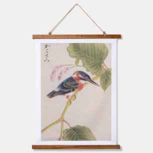 Vintage-Illustration: Eisvogel Wandteppich Mit Holzrahmen