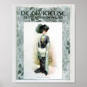 Vintage Illustration Elite Lady in grün Poster