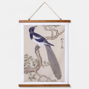Vintage-Illustration: Elster Wandteppich Mit Holzrahmen