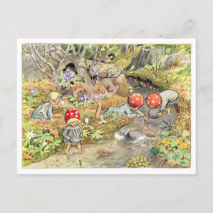 Vintage Illustration Forest Children Elsa Beskow Postkarte