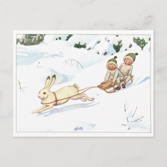 Vintage Illustration Forest Children Elsa Beskow Postkarte (Vorderseite)