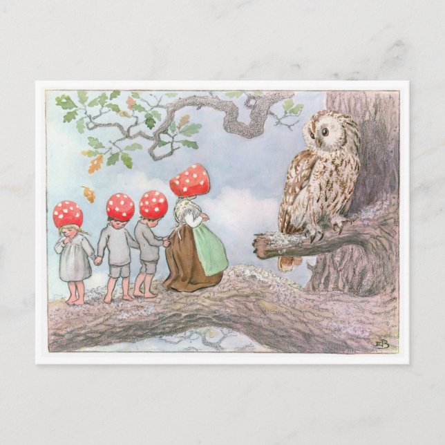 Vintage Illustration Forest Children Elsa Beskow Postkarte (Vorderseite)