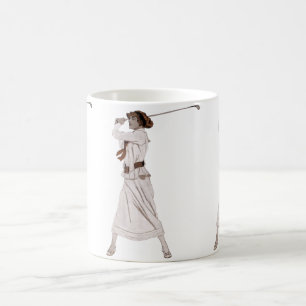 Vintage-Illustration Frau spielt Golf Kaffeetasse