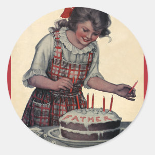 Vintage-Illustration Frohe Geburtstagsfeier Vater Runder Aufkleber