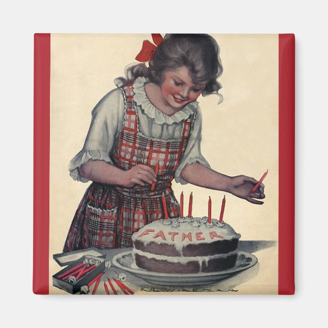Vintage Illustration Happy Birthday Party Vater Magnet (Vorne)