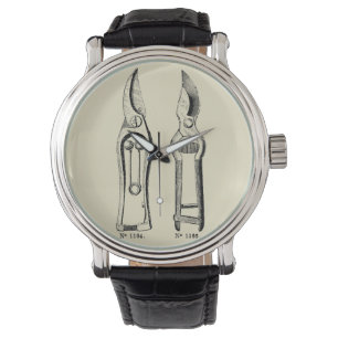 Vintage Illustration in Black Pruners Watch Armbanduhr