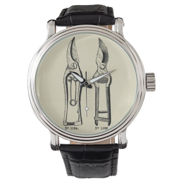 Vintage Illustration in Black Pruners Watch Armbanduhr (Vorderseite)