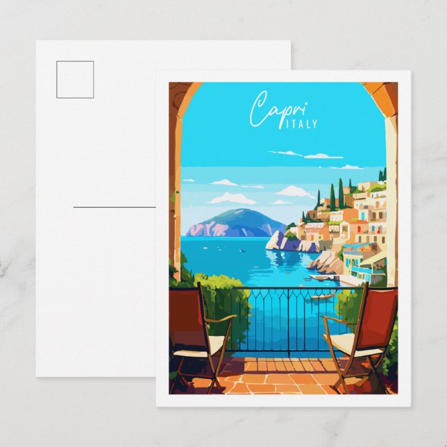 Vintage-Illustration in Capri Italien Postkarte (Vorne/Hinten)