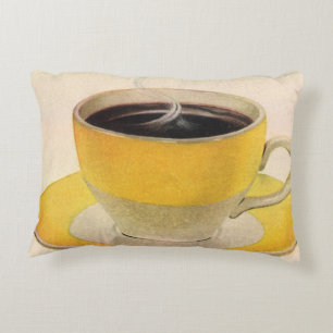 Vintage-Illustration Kaffee in einer gelben Tasse Dekokissen