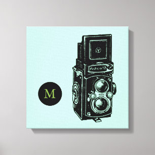 Vintage-Illustration Kamera 1 Monogramm Leinwand