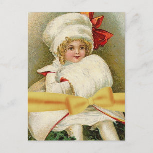 Vintage Illustration Kleines Mädchen im Winterkitt Postkarte