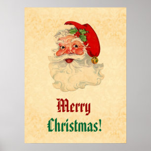 Vintage-Illustration lächelnder Weihnachtsmann V02 Poster