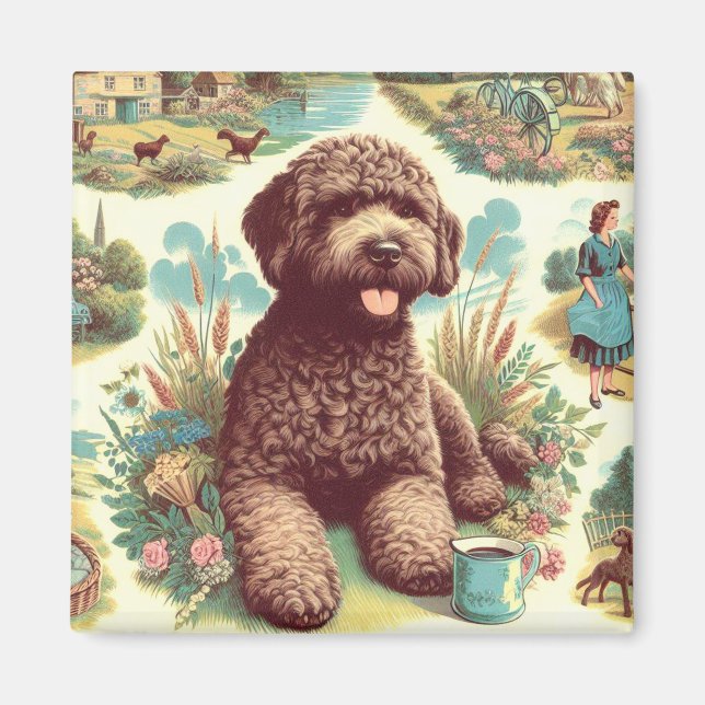 Vintage Illustration Lagotto Romagnolo Magnet (Vorne)