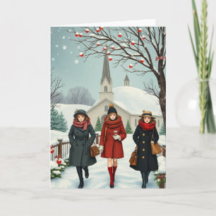 Vintage Illustration Menschen aus der Kirche Karte