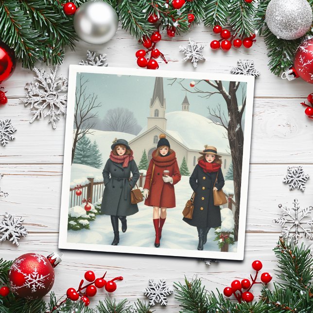 Vintage Illustration Menschen gehen zur Kirche Serviette (Von Creator hochgeladen)