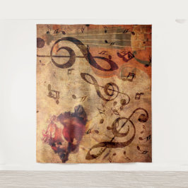 Vintage Illustration mit Rose und Geige Wandteppich