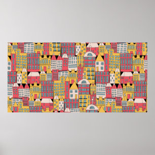 vintage illustration of a city building in the for poster