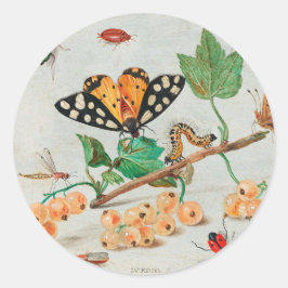 Vintage illustration of butterflies on berries runder aufkleber