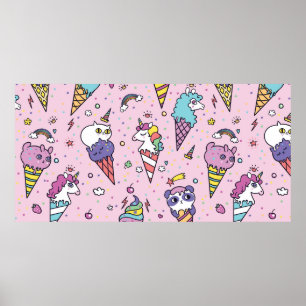 Vintage illustration of Cute ice cream cones that  Poster