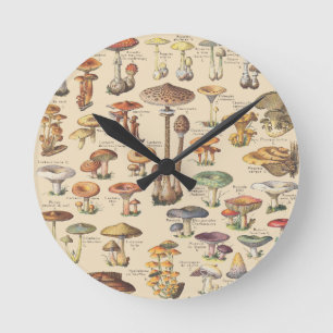 Vintage illustration of mushrooms runde wanduhr