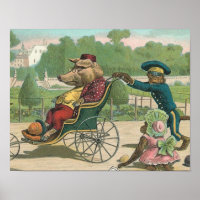 Vintage Illustration "Pig in einem Rollstuhl"