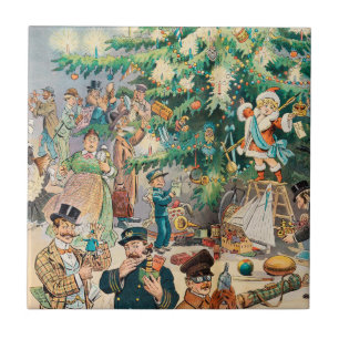 Vintage-Illustration Pucks Weihnachtsbaum, 1902 Fliese