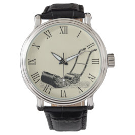 Vintage Illustration Rasenmäher römische Zahlen W Armbanduhr