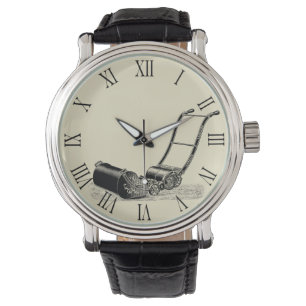 Vintage Illustration Rasenmäher römische Ziffern Armbanduhr