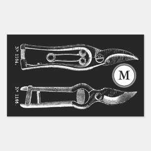 VINTAGE-ILLUSTRATION Rebschere Monogramm-Aufkleber Rechteckiger Aufkleber