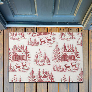 Vintage Illustration Rentier and Houses Winter Fußmatte