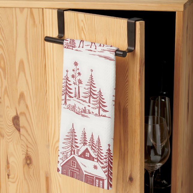 Vintage Illustration Rentier and Houses Winter Geschirrtuch (Drittel gefaltet)