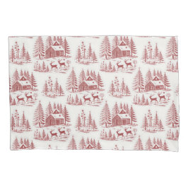 Vintage Illustration Rentier and Houses Winter Kissenbezug