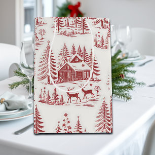 Vintage Illustration Rentier and Houses Winter Mittlere Geschenktüte