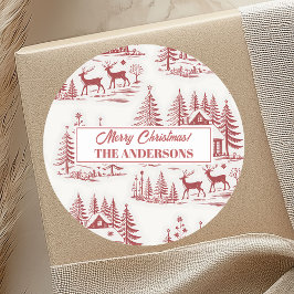 Vintage Illustration Rentier and Houses Winter Runder Aufkleber