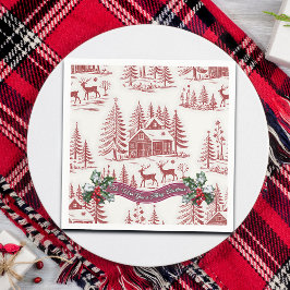 Vintage Illustration - Rentier und Weihnachtshäuse Serviette