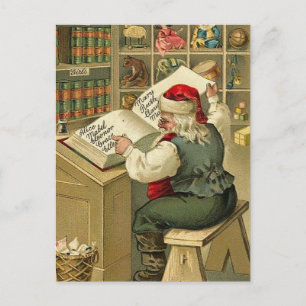 Vintage Illustration Santa mit seinem Buch V2 Feiertagspostkarte