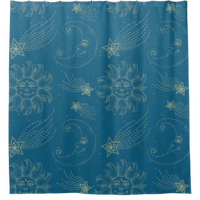 Vintage Illustration Sun Moon Stars Duschvorhang (Vorderseite)