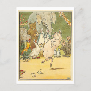 Vintage-Illustration tanzendes Schwein / Tiere  Postkarte