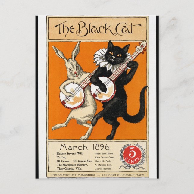 Vintage Illustration, The Black Cat, 1896 Postkarte (Vorderseite)