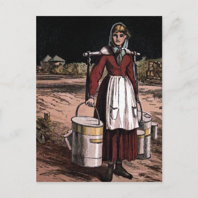 Vintage Illustration "The Milkmaid" Postkarte (Vorderseite)