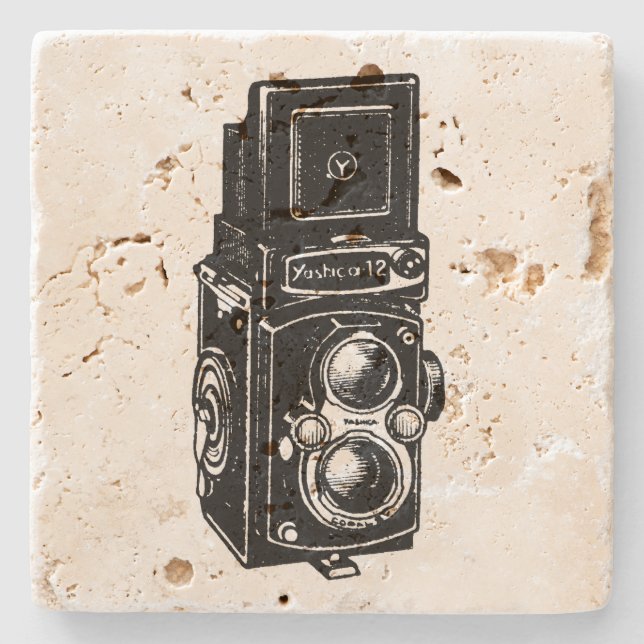 Vintage-Illustration TLR-Kamera Steinuntersetzer (Vorderseite)