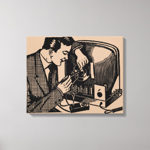 Vintage-Illustration TV-Reparateur Leinwanddruck