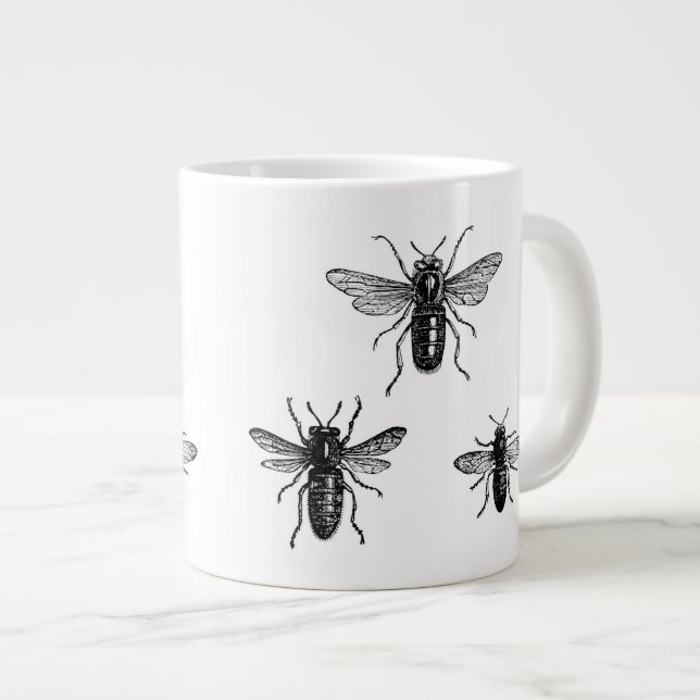 Vintage Illustration über Bienen und Arbeitsbienen Jumbo-Tasse (Vorderseite Rechts)