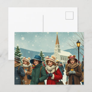 Vintage Illustration verlassend Menschen Feiertagspostkarte