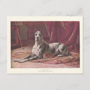 Vintage-Illustration von 1907 eines Hundes mit Kat Postkarte