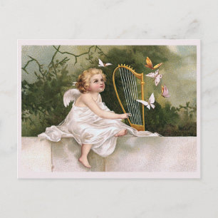 Vintage Illustration von Angel und Harfen Postkarte